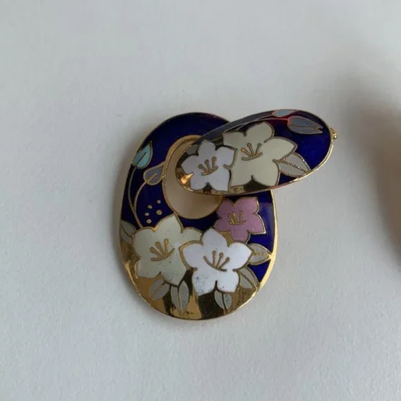 Vintage Floral Cloisonne Enamel Open Cut Earrings - Picture 2 of 5